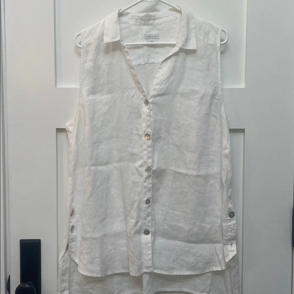 J.Jill Love Linen White Button Down Tunic Tank Size XL